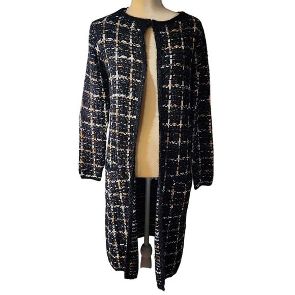 cocobleu Sweaters - Cocobleu Long Tunic Single Clasp Wool Blend Knit Sweater Metallic Sweater XS